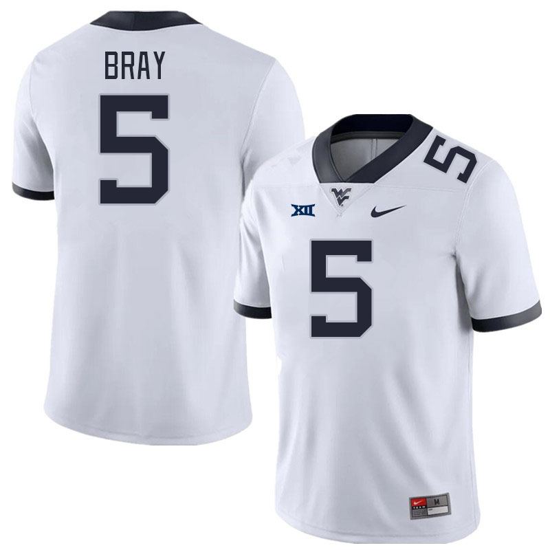 Men #5 Jaden Bray West Virginia Mountaineers College Football Jerseys Stitched Sale-White